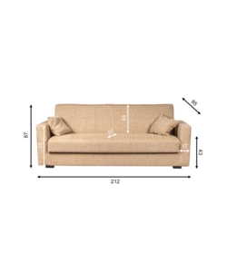 DIVANO LETTO "NORA" 3 POSTI TESSUTO BEIGE, 212X80X87 CM